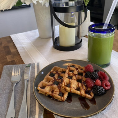 Matcha Protein Shake & Almond Flour Waffles