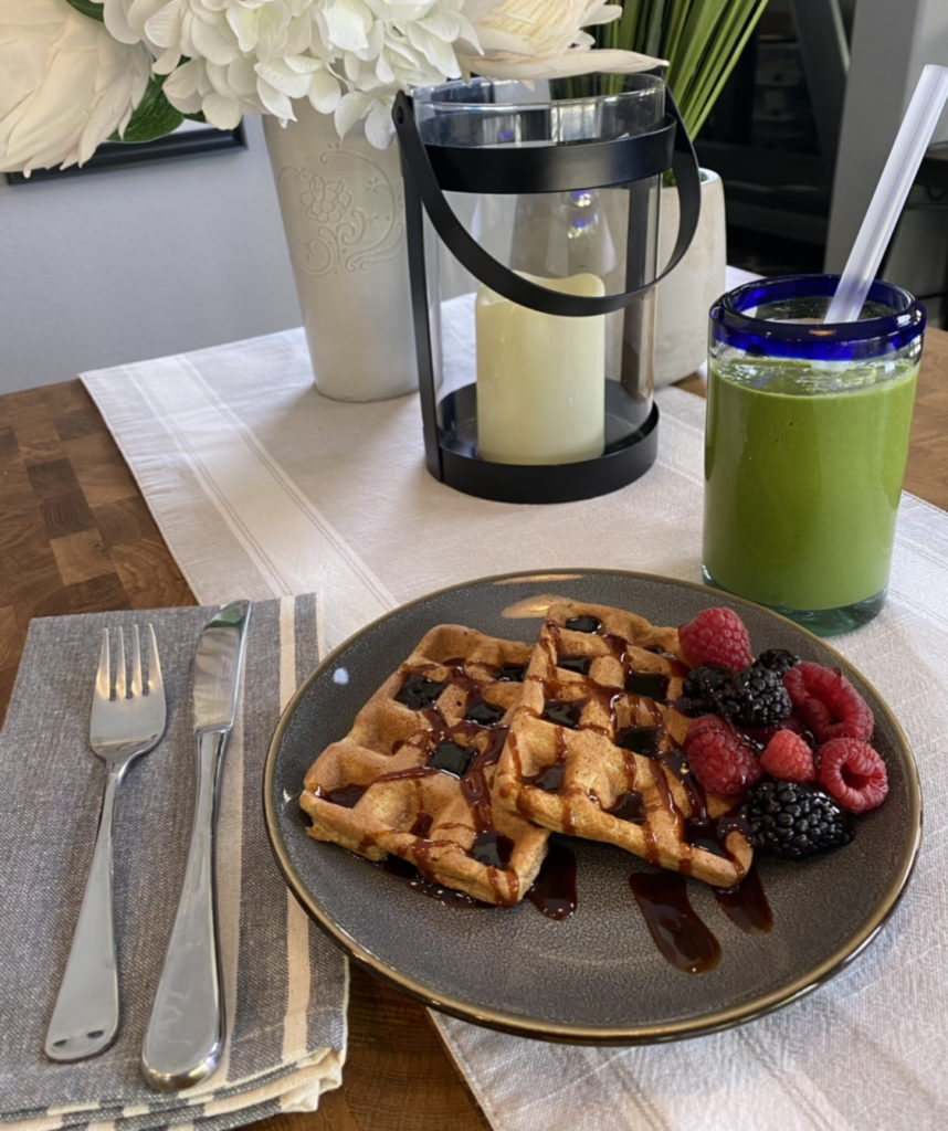 Matcha Protein Shake & Almond Flour Waffles